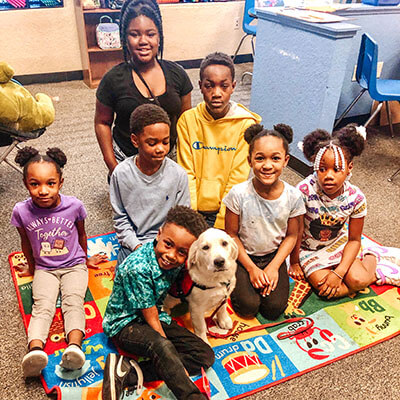 Broach School West Students with our Service Dog